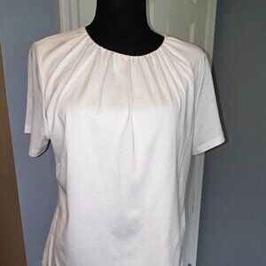 Theory White Short Sleeve Gathered Pima Cotton T-shirt, Ladies Large